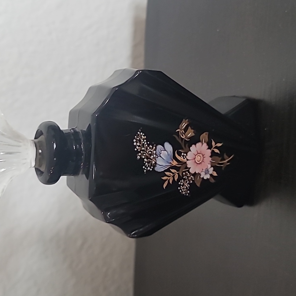 Vintage Black Glass Floral Empty Motif Perfume Bottle - Picture 2 of 9